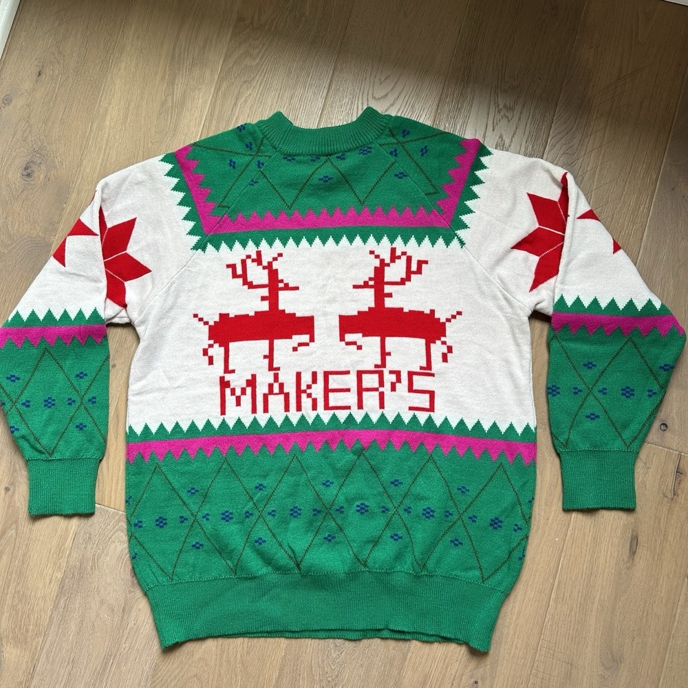 Vtg Makers‎ Mark Bourbon Whiskey Ugly Christmas Sweater Reindeer Size Large